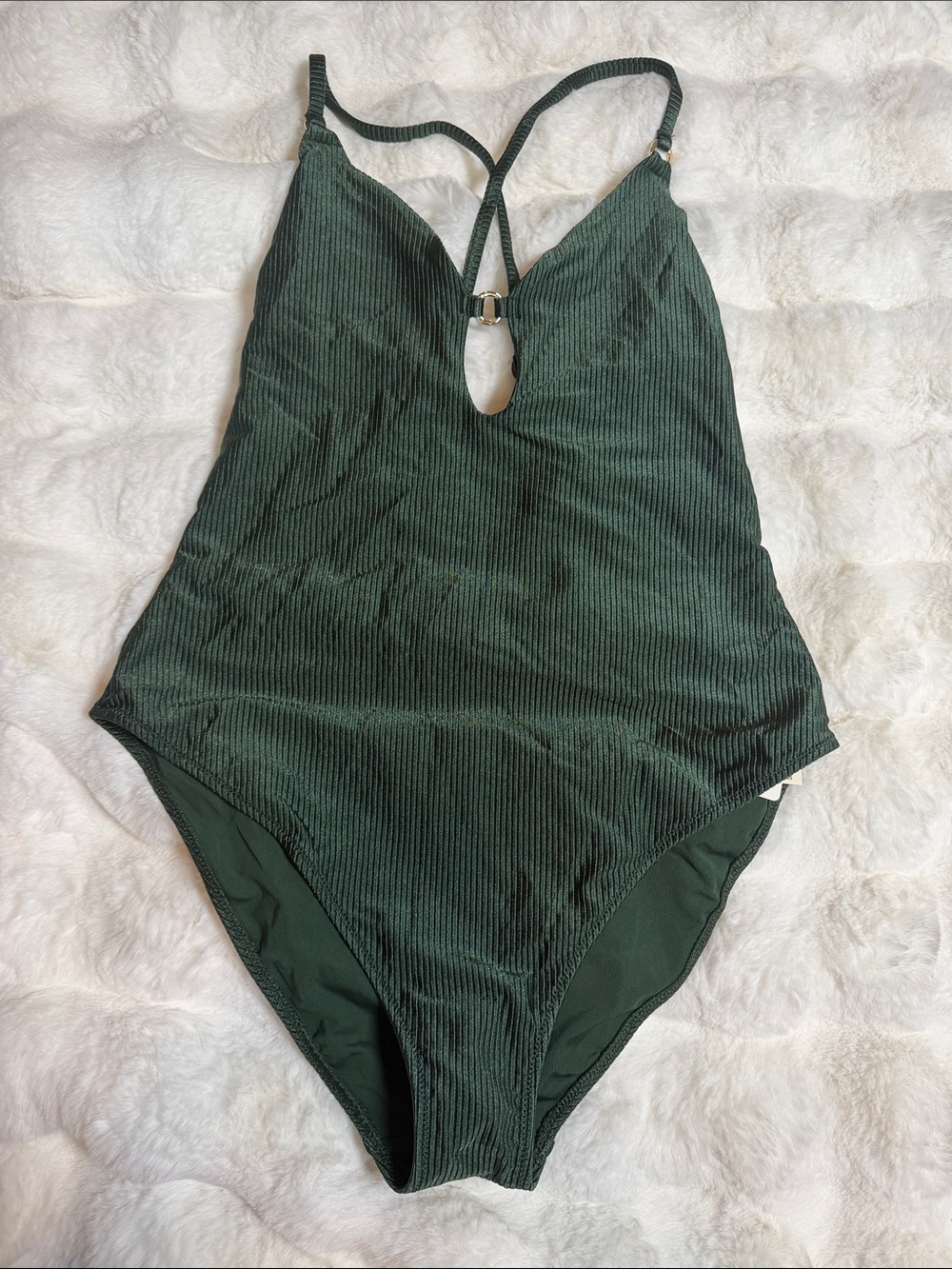 Woman’s Green Ribbed One-Piece Swimsuit